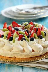 Image showing Pavlova dessert with fresh berries.