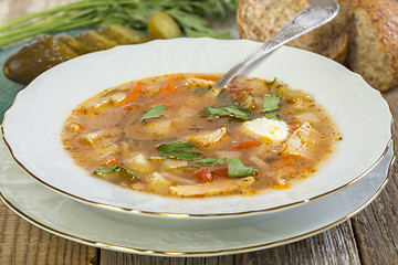 Image showing Plate with traditional Russian soup.