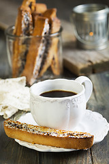Image showing Coffee with Italian cookies.