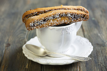 Image showing Biscotti with chocolate closeup.