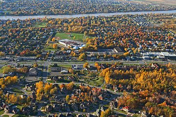 Image showing Aerial view of a suburban neighborhood
