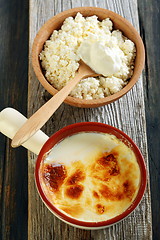 Image showing Homemade fermented baked milk and cottage cheese. 