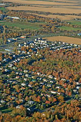 Image showing Aerial view of houses and fields