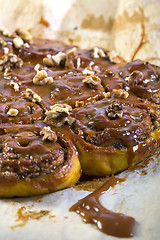 Image showing Pumpkin buns with salted caramel closeup.