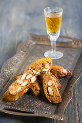 Image showing Biscotti and a glass of liquor. 