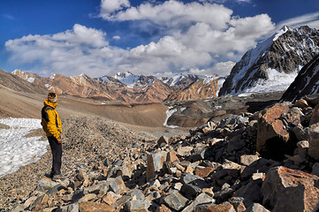 Image showing Hiker in Pamir mountains