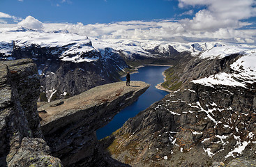 Image showing Hiker on Trolltunga, Norway