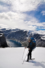 Image showing Hiker on Trolltunga, Norway