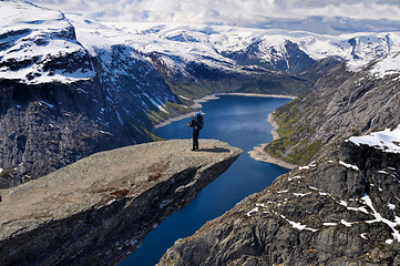 Image showing Hiker on Trolltunga, Norway