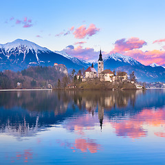 Image showing Bled in sunset, Slovenia, Europe.