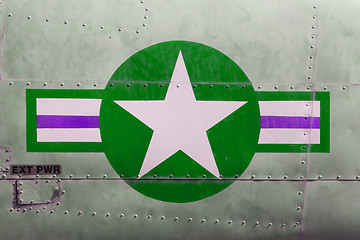 Image showing Tail of Vietnam war Airplane, green