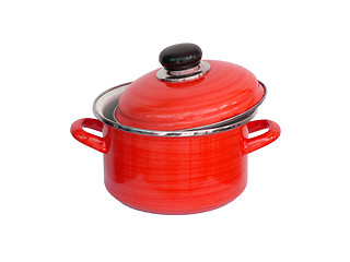 Image showing Old red metal cooking pot 