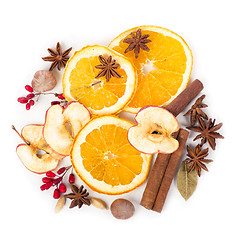 Image showing Christmas spices and dried orange sliceson 