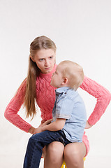 Image showing Young mother is angry at three year old bo