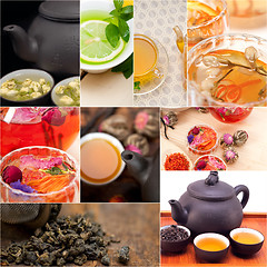 Image showing collection of different herbal tea infusion collage