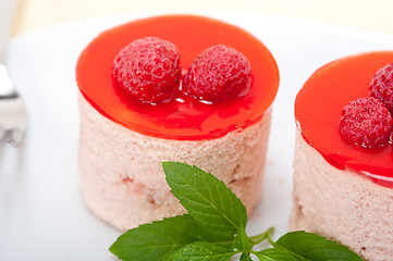 Image showing fresh raspberry cake mousse dessert