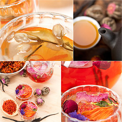 Image showing collection of different herbal tea infusion collage