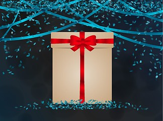 Image showing blue confetti with wrapped gift