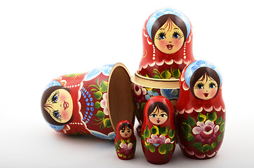 Image showing five traditional Russian matryoshka dolls