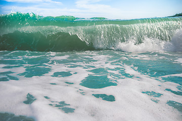 Image showing sea surf foamy beach wave nearby