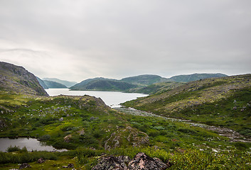 Image showing northern polar landscape with lake in  summer