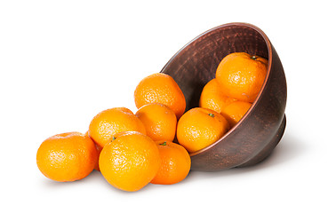 Image showing Tangerines Spill Out Of Clay Bowl