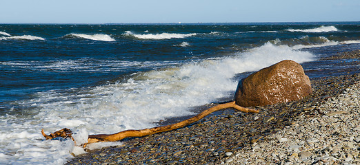 Image showing Sea waves lapping on the shore. Baltic Sea.