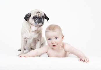 Image showing baby with dog