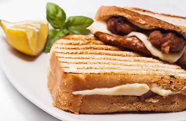 Image showing sandwich with sausages and cheese