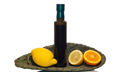 Image showing olive oil and sicilian fruits