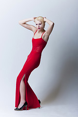 Image showing beautiful sensual blond girl in red clothes