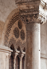 Image showing Detail of old weathered column in steri palace sicily