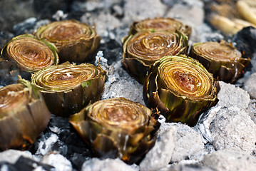 Image showing Artichokes on ember BBQ