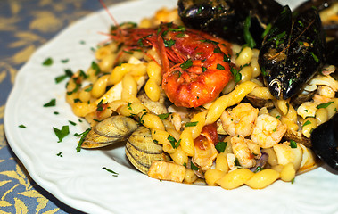 Image showing fresh pasta with seafood.mediterranean cuisine