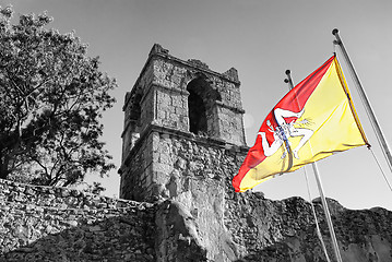 Image showing Sicilian flag on old architecture