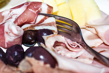 Image showing variety of italian salami and cheese