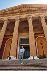 Image showing tourists on the stairs of  Theatre Massimo of Palermo