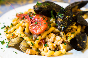 Image showing fresh pasta with seafood.mediterranean cuisine