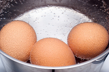 Image showing eggs boiling in pan of water