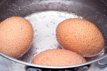 Image showing eggs boiling in pan of water