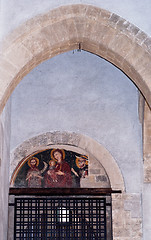 Image showing Stone arches and fresco in steri palace in Palermo