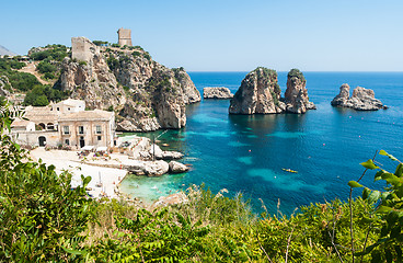 Image showing Faraglioni and Tonnara at Scopello, Sicily