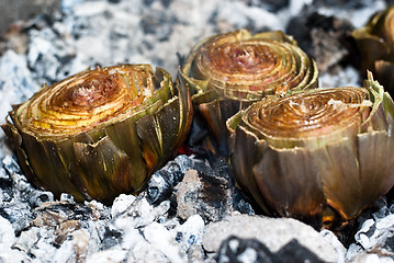 Image showing Artichokes on ember BBQ