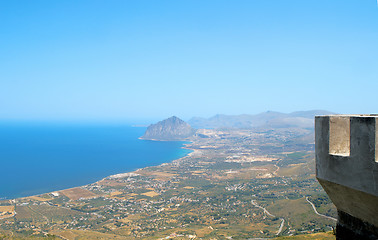 Image showing  view of Cofano mount and the Tyrrhenian coastline from Erice (T