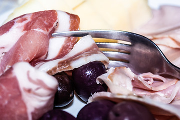 Image showing variety of italian salami and cheese