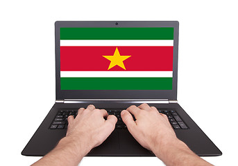 Image showing Hands working on laptop, Suriname