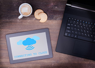 Image showing Cloud-computing connection on a digital tablet pc
