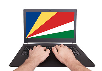 Image showing Hands working on laptop, Seychelles