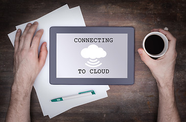 Image showing Cloud-computing connection on a digital tablet pc