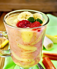 Image showing Dessert milk strawberry and banana on board